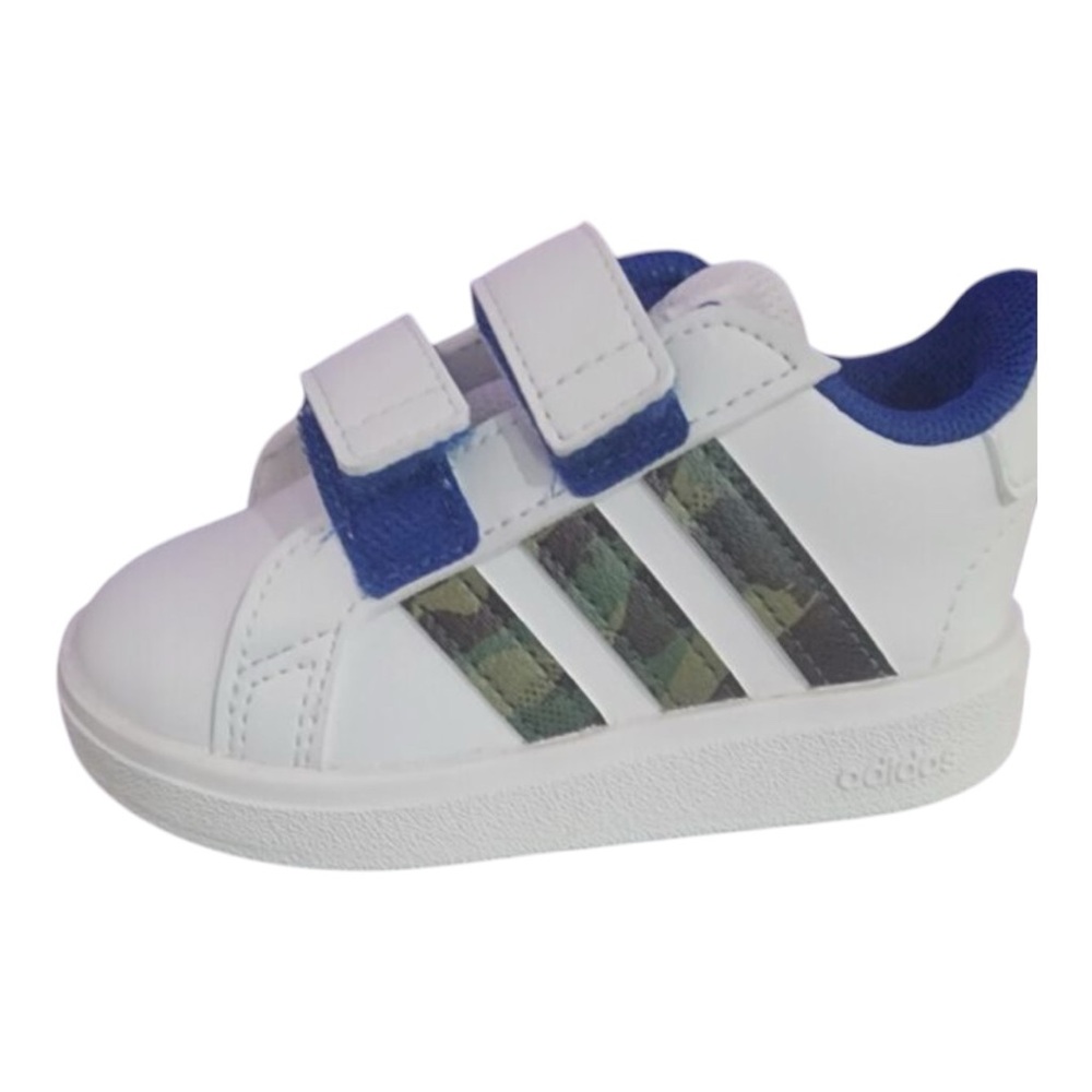 Adidas Grand Court 2.0 Kids White Blue Camo Velcro Sneakers Size 6.5 - Picture 2 of 16